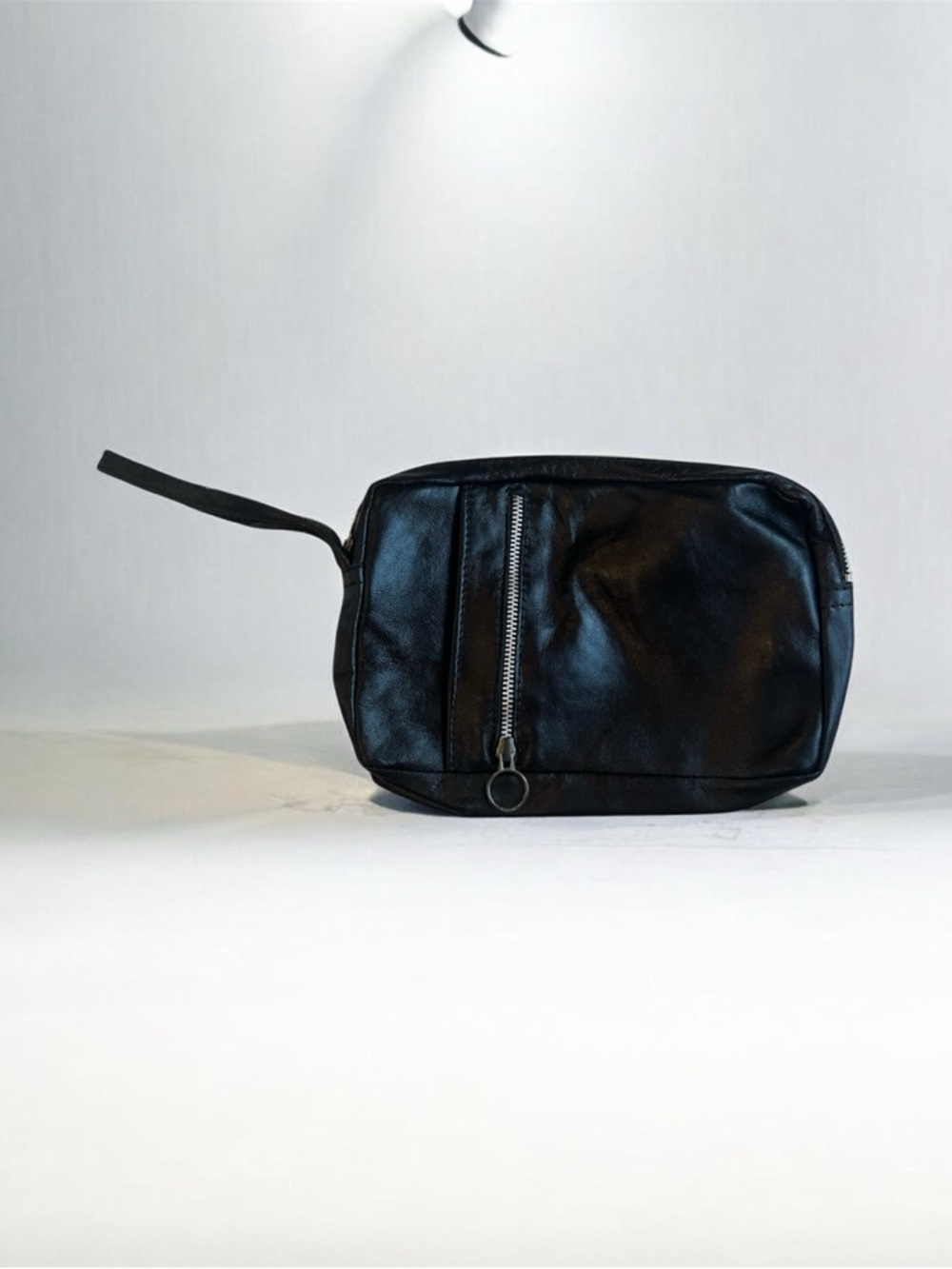 Vintage Black Leather Men's Wristlet Travel Pouch